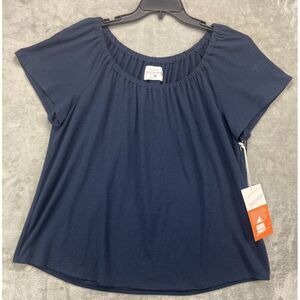 Southcott Women's Blouse Size 3 Navy Flutter Sleeve Shirred‎ Short Sleeve